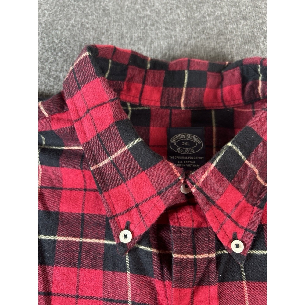 Brooks Brothers Flannel Shirt Men 2XL Red Black Buffalo Plaid 1818 - Picture 2 of 5